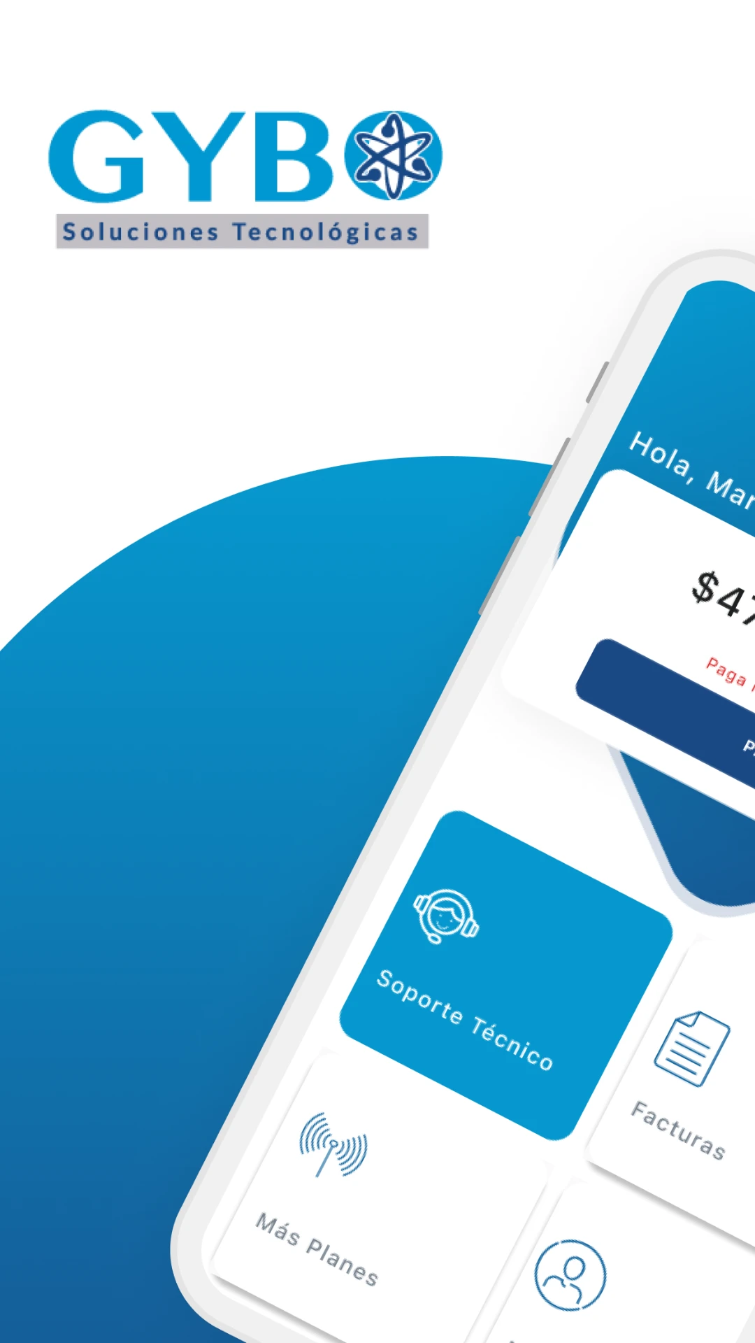 App GYBO: menú con soporte técnico, facturas y más planes